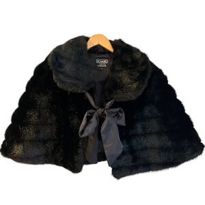 Plush Faux Fur Cape/Wrap with Satin Bow